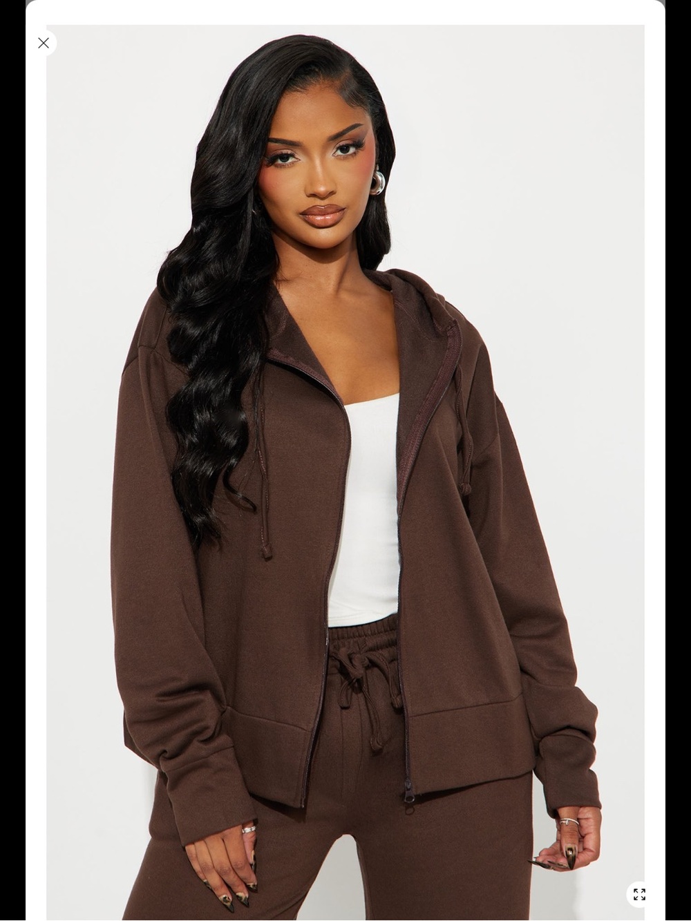 Fashion Nova Women's Chocolate Brown Zip Hoodie & Drawstring Joggers Set - Picture 2 of 3